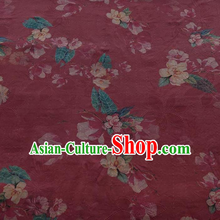 Traditional Chinese Classical Flowers Pattern Dark Red Gambiered Guangdong Gauze Silk Fabric Ancient Hanfu Dress Silk Cloth