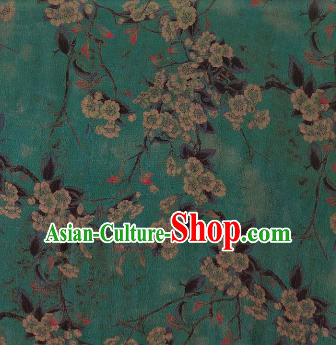 Traditional Chinese Classical Pear Flowers Pattern Green Gambiered Guangdong Gauze Silk Fabric Ancient Hanfu Dress Silk Cloth