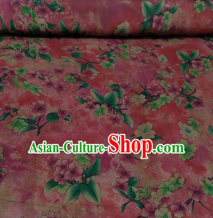 Traditional Chinese Classical Pear Flowers Pattern Light Red Gambiered Guangdong Gauze Silk Fabric Ancient Hanfu Dress Silk Cloth