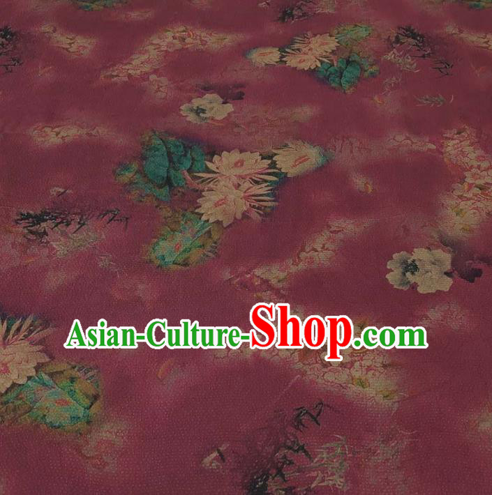 Traditional Chinese Classical Lotus Pattern Wine Red Gambiered Guangdong Gauze Silk Fabric Ancient Hanfu Dress Silk Cloth