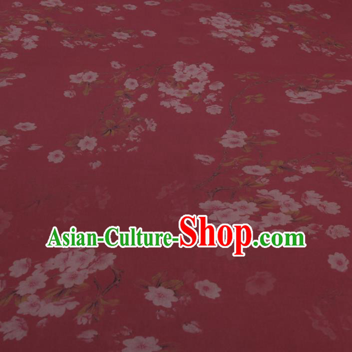 Traditional Chinese Classical Flowers Pattern Wine Red Gambiered Guangdong Gauze Silk Fabric Ancient Hanfu Dress Silk Cloth