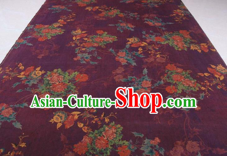 Traditional Chinese Classical Peony Pattern Purple Gambiered Guangdong Gauze Silk Fabric Ancient Hanfu Dress Silk Cloth