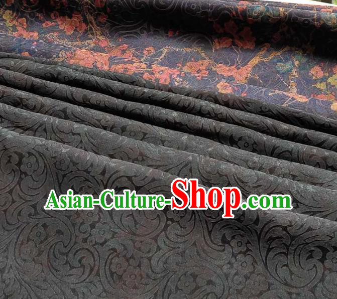 Traditional Chinese Classical Plum Pattern Purple Gambiered Guangdong Gauze Silk Fabric Ancient Hanfu Dress Silk Cloth
