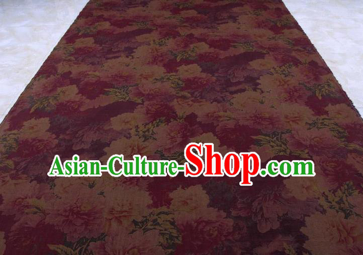 Traditional Chinese Classical Peony Pattern Purple Gambiered Guangdong Gauze Silk Fabric Ancient Hanfu Dress Silk Cloth