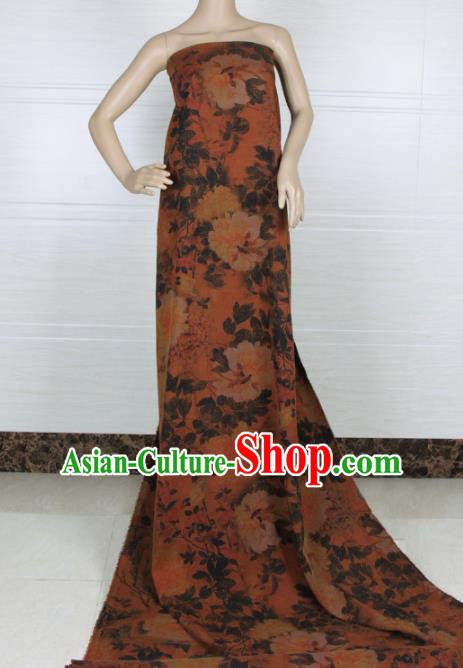 Traditional Chinese Classical Peony Pattern Khaki Gambiered Guangdong Gauze Silk Fabric Ancient Hanfu Dress Silk Cloth