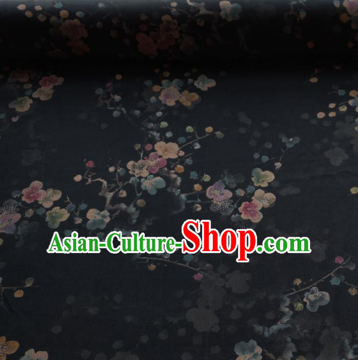 Traditional Chinese Classical Plum Blossom Pattern Black Gambiered Guangdong Gauze Silk Fabric Ancient Hanfu Dress Silk Cloth