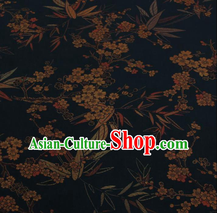 Traditional Chinese Classical Bamboo Plum Pattern Navy Gambiered Guangdong Gauze Silk Fabric Ancient Hanfu Dress Silk Cloth