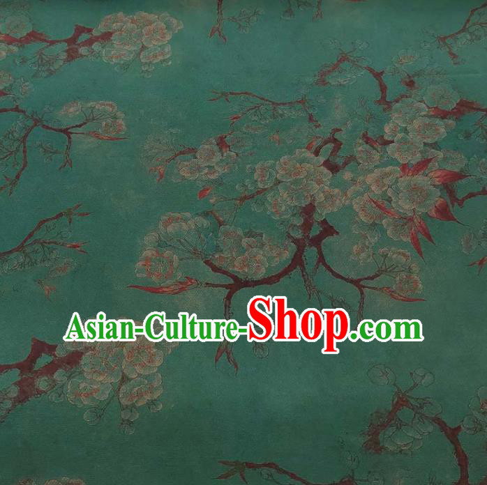 Traditional Chinese Classical Pear Flowers Pattern Deep Green Gambiered Guangdong Gauze Silk Fabric Ancient Hanfu Dress Silk Cloth