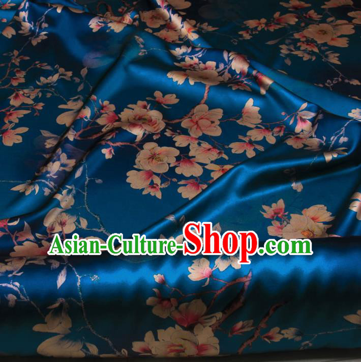 Traditional Chinese Classical Magnolia Pattern Royalblue Gambiered Guangdong Gauze Silk Fabric Ancient Hanfu Dress Silk Cloth