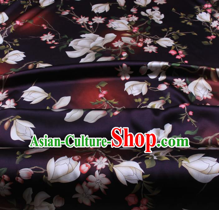 Traditional Chinese Classical Magnolia Pattern Deep Purple Gambiered Guangdong Gauze Silk Fabric Ancient Hanfu Dress Silk Cloth