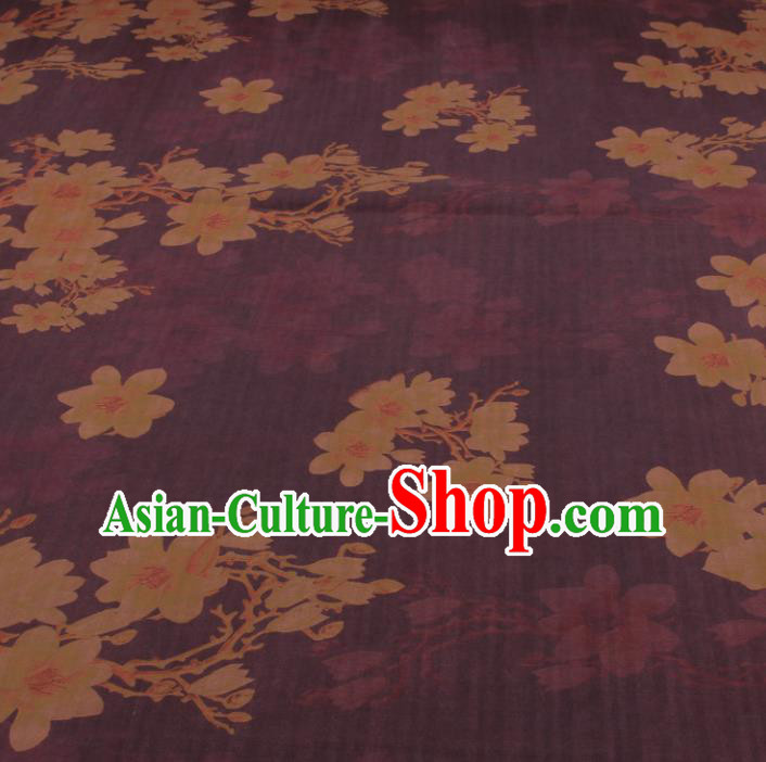 Traditional Chinese Classical Magnolia Pattern Deep Purple Gambiered Guangdong Gauze Silk Fabric Ancient Hanfu Dress Silk Cloth