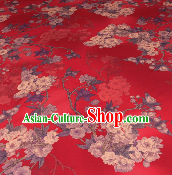 Traditional Chinese Classical Pear Flowers Pattern Red Gambiered Guangdong Gauze Silk Fabric Ancient Hanfu Dress Silk Cloth