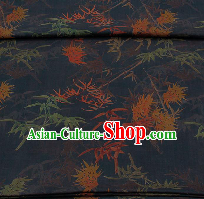 Traditional Chinese Classical Bamboo Maple Leaf Pattern Black Gambiered Guangdong Gauze Silk Fabric Ancient Hanfu Dress Silk Cloth