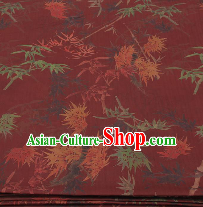 Traditional Chinese Classical Bamboo Maple Leaf Pattern Dark Red Gambiered Guangdong Gauze Silk Fabric Ancient Hanfu Dress Silk Cloth