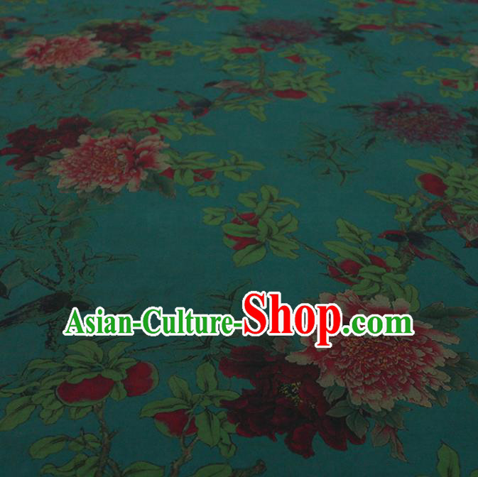 Traditional Chinese Classical Peony Flowers Pattern Green Gambiered Guangdong Gauze Silk Fabric Ancient Hanfu Dress Silk Cloth