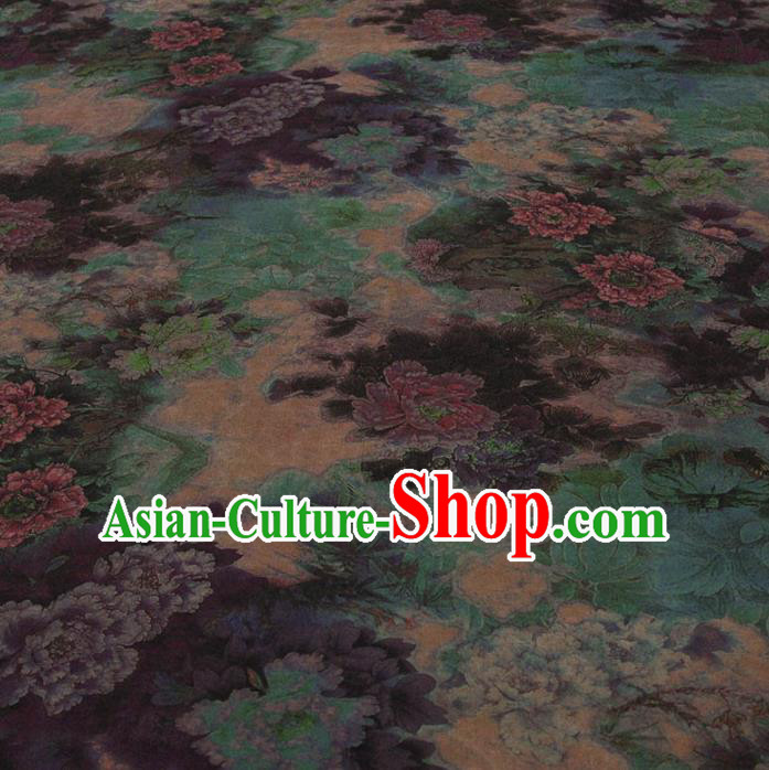 Traditional Chinese Classical Peony Pattern Gambiered Guangdong Gauze Silk Fabric Ancient Hanfu Dress Silk Cloth