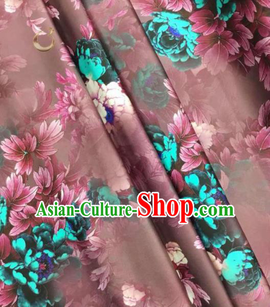 Traditional Chinese Classical Peony Pattern Brown Silk Fabric Ancient Hanfu Dress Brocade Cloth