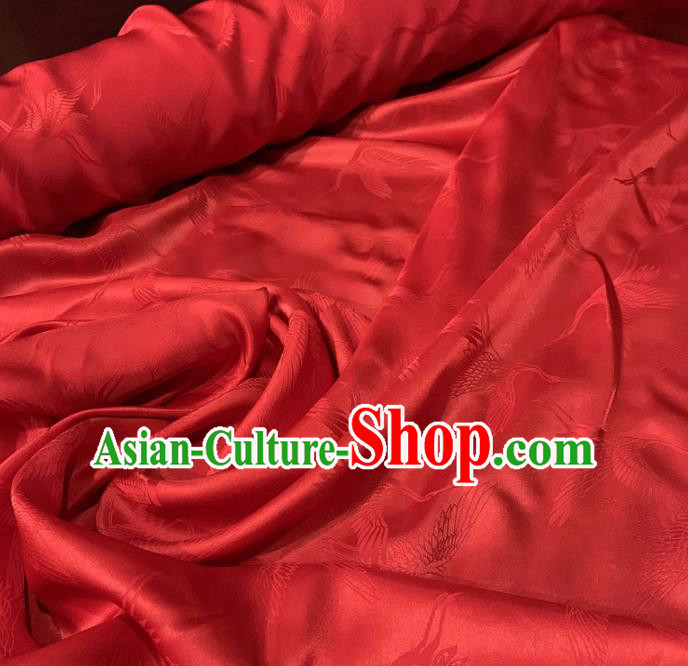 Chinese Classical Cranes Pattern Red Silk Fabric Traditional Ancient Hanfu Dress Brocade Cloth