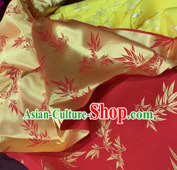 Chinese Classical Bamboo Leaf Pattern Red Silk Fabric Traditional Ancient Hanfu Dress Brocade Cloth