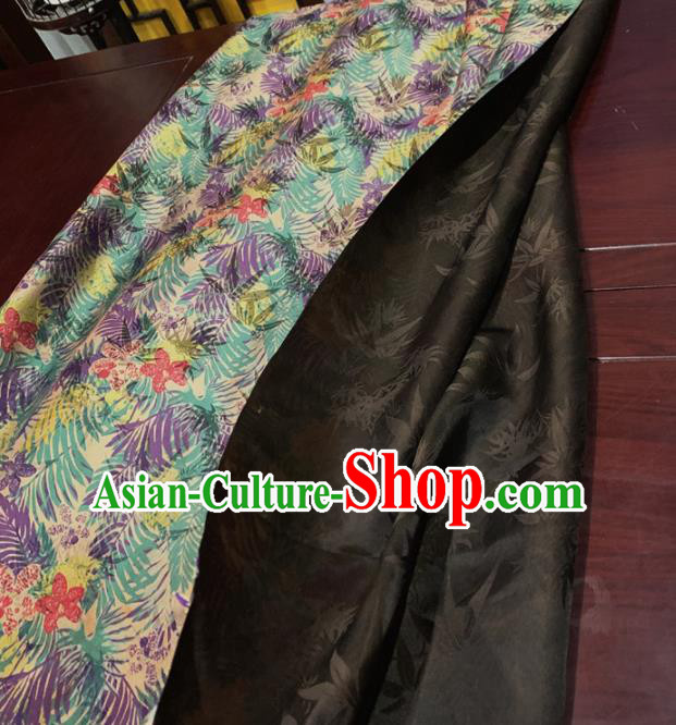 Chinese Classical Green Leaf Pattern Silk Fabric Traditional Ancient Hanfu Dress Brocade Cloth