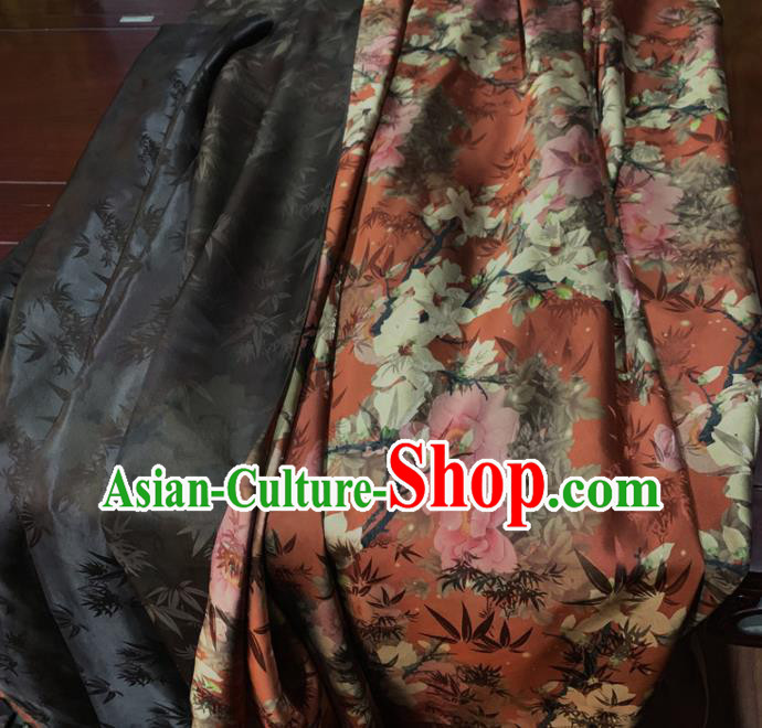 Chinese Classical Magnolia Pattern Red Silk Fabric Traditional Ancient Hanfu Dress Brocade Cloth