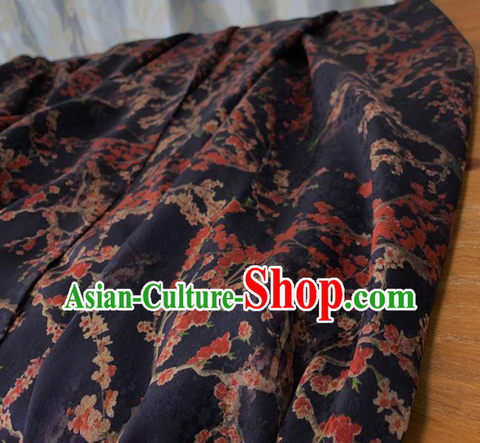 Chinese Classical Plum Pattern Navy Silk Fabric Traditional Ancient Hanfu Dress Brocade Cloth