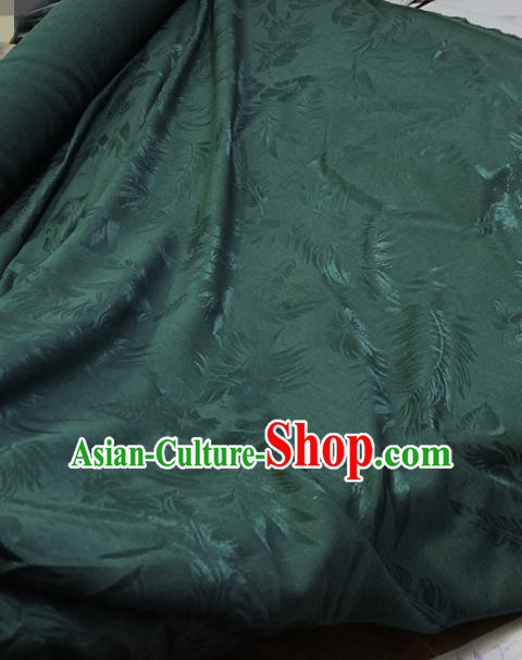 Chinese Classical Leaf Pattern Atrovirens Silk Fabric Traditional Ancient Hanfu Dress Brocade Cloth