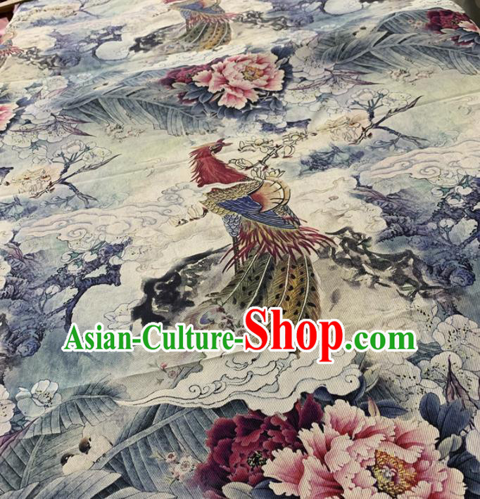 Chinese Classical Phoenix Peony Pattern Silk Fabric Traditional Ancient Hanfu Dress Brocade Cloth