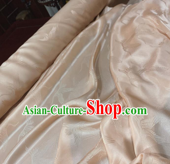 Chinese Classical Cranes Pattern Pink Silk Fabric Traditional Ancient Hanfu Dress Brocade Cloth