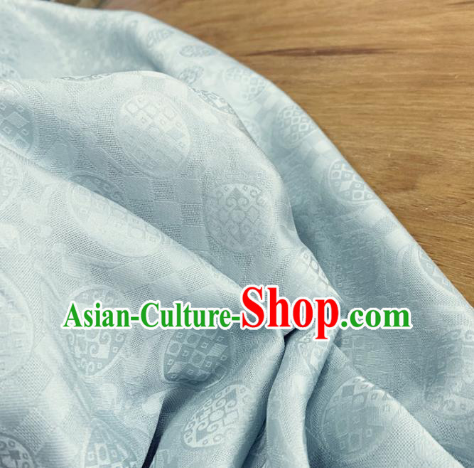 Chinese Classical Round Pattern Light Blue Silk Fabric Traditional Ancient Hanfu Dress Brocade Cloth