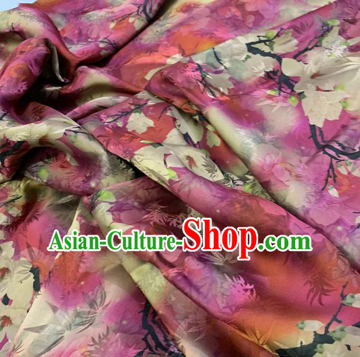 Chinese Classical Flowers Pattern Rosy Silk Fabric Traditional Ancient Hanfu Dress Brocade Cloth