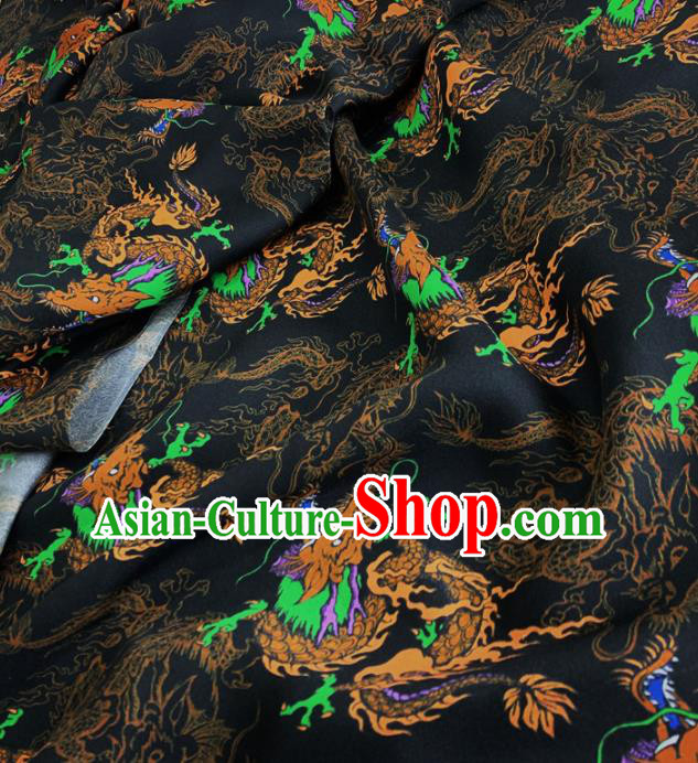 Chinese Classical Cloud Dragon Pattern Black Silk Fabric Traditional Ancient Hanfu Dress Brocade Cloth