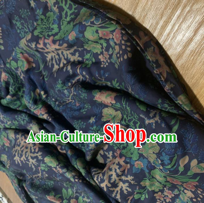 Chinese Classical Pattern Navy Silk Fabric Traditional Ancient Hanfu Dress Brocade Cloth