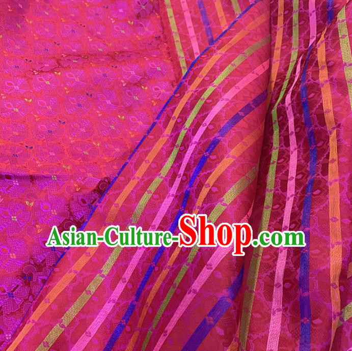 Chinese Classical Flowers Pattern Rosy Silk Fabric Traditional Ancient Hanfu Dress Brocade Cloth