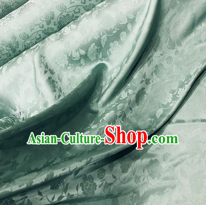 Chinese Classical Peony Pattern Light Green Silk Fabric Traditional Ancient Hanfu Dress Brocade Cloth