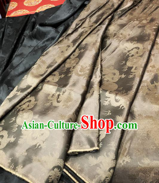 Chinese Classical Dragons Pattern Bronze Silk Fabric Traditional Ancient Hanfu Dress Brocade Cloth