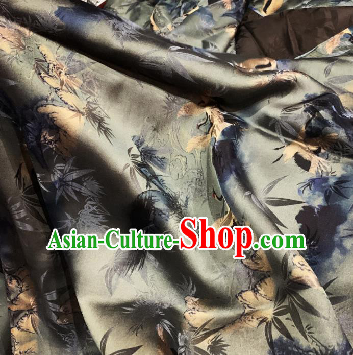 Chinese Classical Bamboo Leaf Pattern Grey Silk Fabric Traditional Ancient Hanfu Dress Brocade Cloth