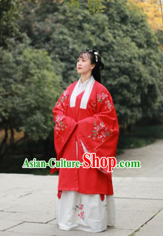 Traditional Chinese Ming Dynasty Palace Lady Replica Costumes Ancient Court Princess Red Hanfu Dress for Women