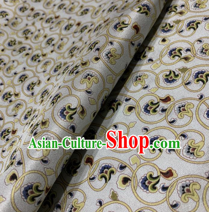 Chinese Classical Flowers Pattern White Silk Fabric Traditional Ancient Hanfu Dress Brocade Cloth