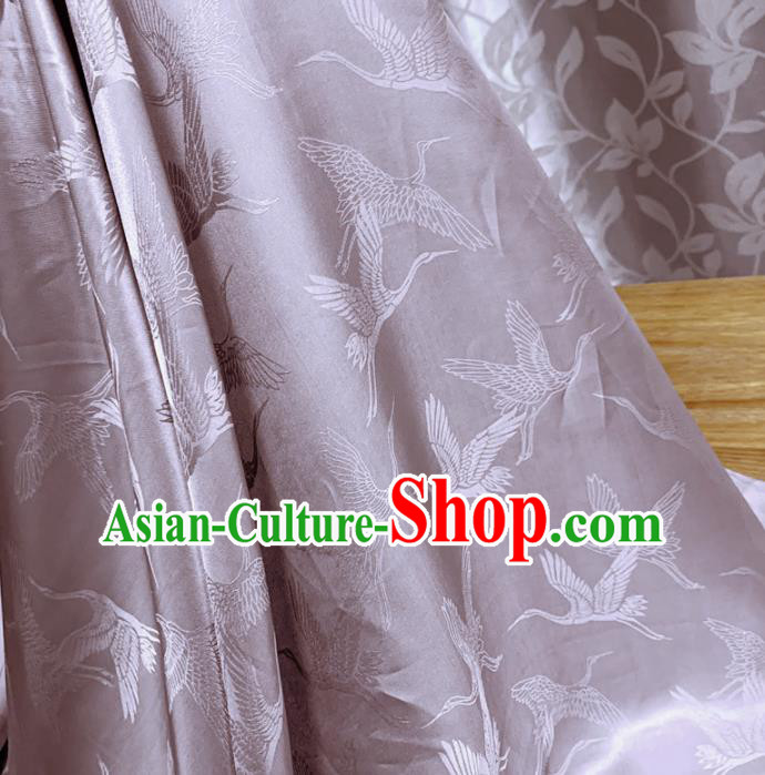 Chinese Classical Cranes Pattern Lilac Silk Fabric Traditional Ancient Hanfu Dress Brocade Cloth