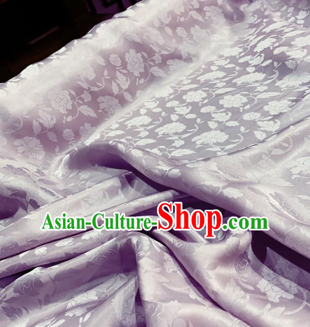 Chinese Classical Peony Pattern Lilac Silk Fabric Traditional Ancient Hanfu Dress Brocade Cloth