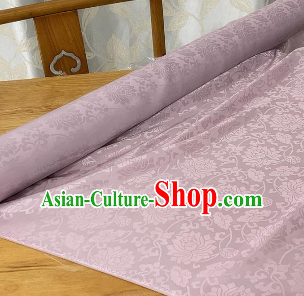 Chinese Classical Lotus Pattern Lilac Silk Fabric Traditional Ancient Hanfu Dress Brocade Cloth