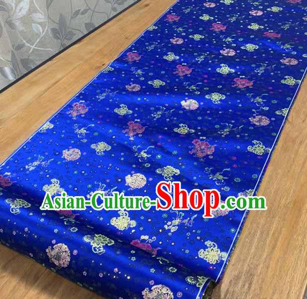 Chinese Classical Lotus Pattern Royalblue Silk Fabric Traditional Ancient Hanfu Dress Brocade Cloth