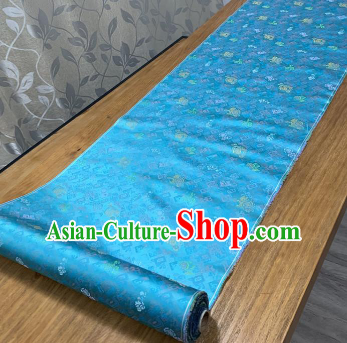 Chinese Classical Lotus Pattern Blue Silk Fabric Traditional Ancient Hanfu Dress Brocade Cloth