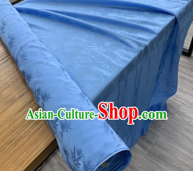 Chinese Classical Bamboo Leaf Pattern Blue Silk Fabric Traditional Ancient Hanfu Dress Brocade Cloth