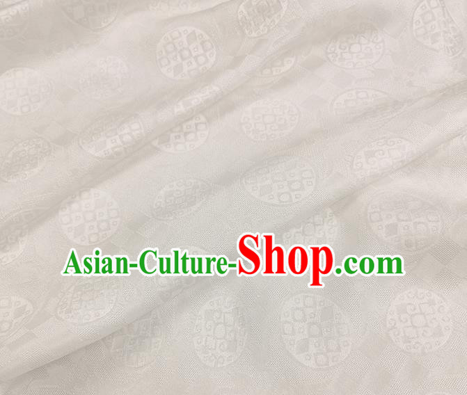 Chinese Classical Round Pattern White Silk Fabric Traditional Ancient Hanfu Dress Brocade Cloth