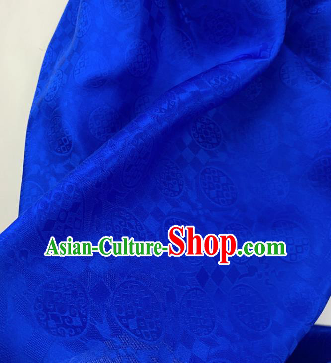 Chinese Classical Round Pattern Royalblue Silk Fabric Traditional Ancient Hanfu Dress Brocade Cloth