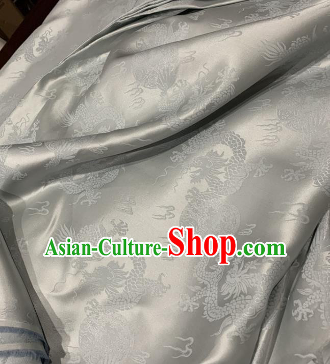 Chinese Classical Dragon Pattern Grey Silk Fabric Traditional Ancient Hanfu Dress Brocade Cloth