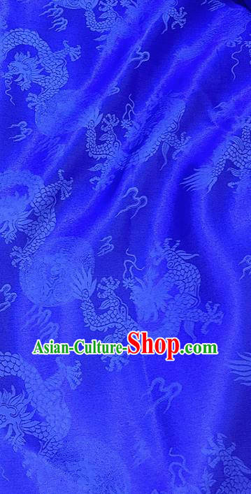 Chinese Classical Dragon Pattern Royalblue Silk Fabric Traditional Ancient Hanfu Dress Brocade Cloth