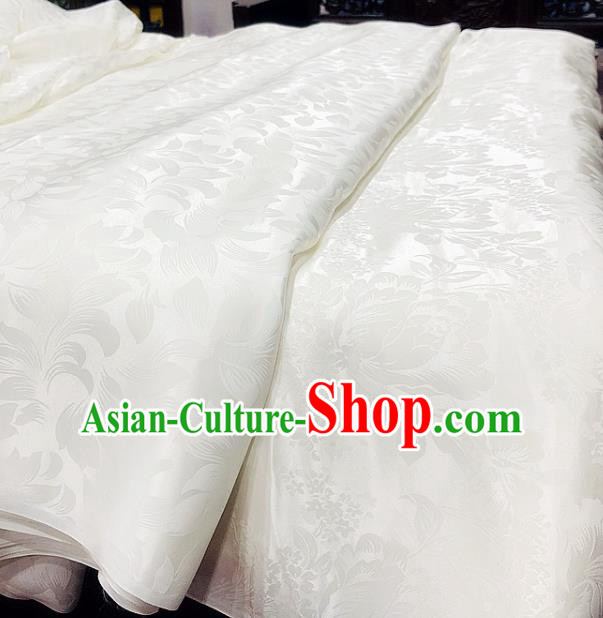 Chinese Classical Peony Pattern White Silk Fabric Traditional Ancient Hanfu Dress Brocade Cloth